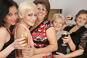 Five Horny Old Increased by Young Lesbians Make one's appearance Special For Christmas - MatureNL