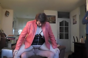 Mature Slut Dressed Fro Leather Downward Up A Massive Cock